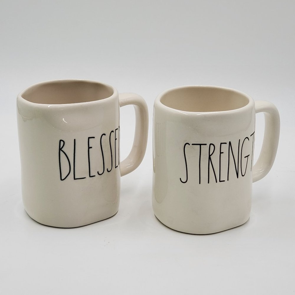 Rae Dunn Pottery Mugs “STRENGH” & “BLESSED” - Picture 7 of 14